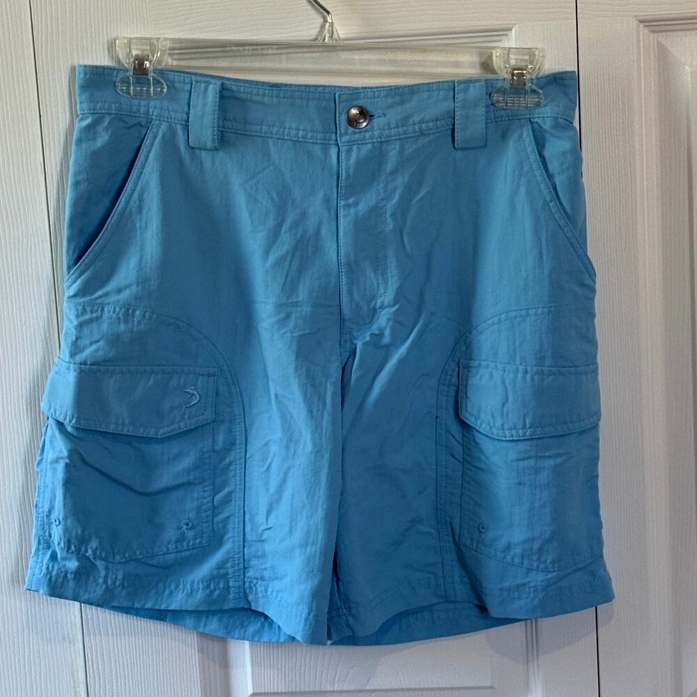 Reel Legends cargo shorts men’s size 32 blue, quick-dry nylon, can/bottle pocket